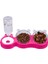 Pembe Çift Hazneli 3' Lü Beslenme Mama ve Su Kabı Neon Fuşya 500 ml 36 x 21 x 16 cm 500 ml Plastik 2