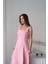Pembe Çift Dikişli Gabardin Elbise 4