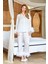 Kadın Krem Otrişli Saten Pijama Takım A25583 1