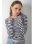 Siyah Beyaz Çizgili Uzun Kol Body Düğme Detaylı Soft Touch Basic Bluz Likralı Tişört 2