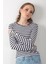 Siyah Beyaz Çizgili Uzun Kol Body Düğme Detaylı Soft Touch Basic Bluz Likralı Tişört 3