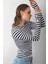 Siyah Beyaz Çizgili Uzun Kol Body Düğme Detaylı Soft Touch Basic Bluz Likralı Tişört 4