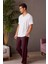 %100 Pamuk Süprem Erkek Pijama Altı Bordo Rahat Kalıp Cepli Relax Fit Lastikli Ipli Terletmez Esnek 3