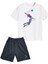 2'li Set Baskılı Kız Çocuk Pamuk Şort Tshirt Takım Voleybol 5 6 7 8 9 10 11 12 13 14 Yaş Tişört 1