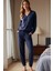 %100 Pamuk Kadın 2'li Premium Kumaş Pijama Altı Cepli Ipli Relax Fit Terletmez Esnek Siyah-Lacivert 3
