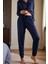 %100 Pamuk Kadın 2'li Premium Kumaş Pijama Altı Cepli Ipli Relax Fit Terletmez Esnek Siyah-Lacivert 6