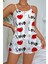 Mulvxley LEY02 Love Desenli Beyaz Saten Şortlu Gecelik Takım (Mulvix) 2