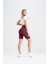Kadın Kısa Spor Tayt Bordo Yüksek Bel Toparlayıcı Iç Göstermeyen Slim Fit 3