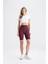 Kadın Kısa Spor Tayt Bordo Yüksek Bel Toparlayıcı Iç Göstermeyen Slim Fit 4