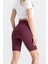 Kadın Kısa Spor Tayt Bordo Yüksek Bel Toparlayıcı Iç Göstermeyen Slim Fit 5
