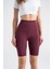 Kadın Kısa Spor Tayt Bordo Yüksek Bel Toparlayıcı Iç Göstermeyen Slim Fit 6
