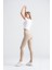 Kadın Sporcu Tayt Açık Vizon Renkli, Yüksek Bel Toparlayıcı Dar Paça Slim Fit 1