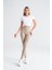 Kadın Sporcu Tayt Açık Vizon Renkli, Yüksek Bel Toparlayıcı Dar Paça Slim Fit 2