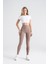 Kadın Sporcu Tayt Koyu Vizon Renkli, Yüksek Bel Toparlayıcı Dar Paça Slim Fit 1