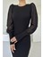 Siyah Kolları Örgülü Triko Elbise 4