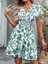 AYDOGANTICARET44 Kadın Kısa Fırfır Kollu Kruvaze Yaka Çiçekli Atlas Elbise 2