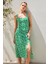 2282 Yırtmaçlı Askılı Viskon Elbise - Yeşil 2