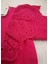Fuşya Pembe Bisiklet Yaka Güpür Detaylı Yarım Kollu % 100 Pamuk Kız Çocuk T-Shirt 3