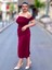 Straplez Balon Kol Drapeli Midi Boy Abiye 5