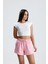 Kadın Pembe Şort Modal Kumaş Yumuşak Dokulu Esnek Likralı Bağcıklı Çift Cepli Şort 6