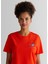 Logolu Turuncu Bisiklet Yaka Regular Fit Kısa Kollu Kadın T-Shirt 3