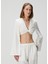 Sense Ekru Crop Keten Bluz 4