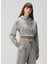 Gri Kapüşonlu Crop Sweatshirt 1