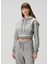 Gri Kapüşonlu Crop Sweatshirt 3