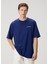 Lacivert Logo Baskılı Oversized T-Shirt 1