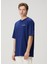Lacivert Logo Baskılı Oversized T-Shirt 3