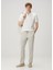 Regular Fit Bej Beli Kordonlu Keten Pantolon 1