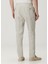 Regular Fit Bej Beli Kordonlu Keten Pantolon 3