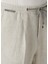 Regular Fit Bej Beli Kordonlu Keten Pantolon 4