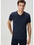 Lacivert V Yaka Basic T-Shirt 1