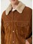 Kahverengi Shearling Detaylı Deri Mont 5