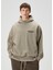 Gri Kapüşonlu Logo Baskılı Sweatshirt 1