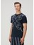 Lacivert Logo Baskılı Basic T-Shirt 3