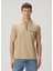 Bej Polo Yaka Logo Nakışlı T-Shirt 1