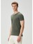 Yeşil V Yaka Basic T-Shirt 3