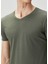 Yeşil V Yaka Basic T-Shirt 5