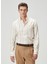 Comfort Fit Krem Çizgi Desenli Keten Gömlek 1