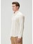Comfort Fit Krem Çizgi Desenli Keten Gömlek 4