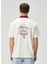 Relaxed Fit Slogan Vignes Krem Kısa Kollu Gömlek 4