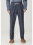 Relaxed Straight Fit Lacivert Beyaz Keten Pantolon 2