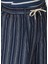 Relaxed Straight Fit Lacivert Beyaz Keten Pantolon 4