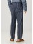 Relaxed Straight Fit Lacivert Beyaz Keten Pantolon 3