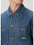 Mavi Çizgi Desenli Denim Ceket 5