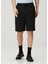 Loose Fit Siyah Beli Kordonlu Gofreli Bermuda 2