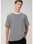 Lacivert Beyaz Çizgi Desenli Oversized T-Shirt 2