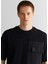 Siyah Logolu Bisiklet Yaka Relaxed Fit Kısa Kollu Erkek T-Shirt 4